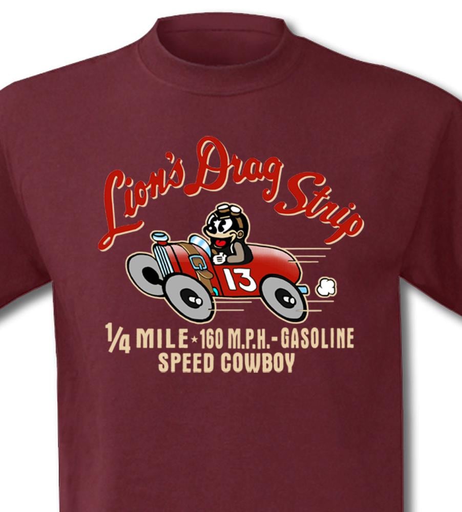 T-Shirt Drag Strip Im Hot Rod Retro Look in Maroon Von M-xxl von SpeedCowboy