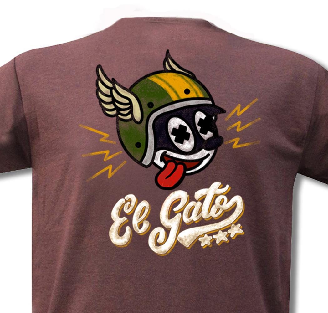 T-Shirt "El Gato" Mit Comic Biker Motorrad Print Vorn Und Hinten in Rust Von M-xxl von SpeedCowboy