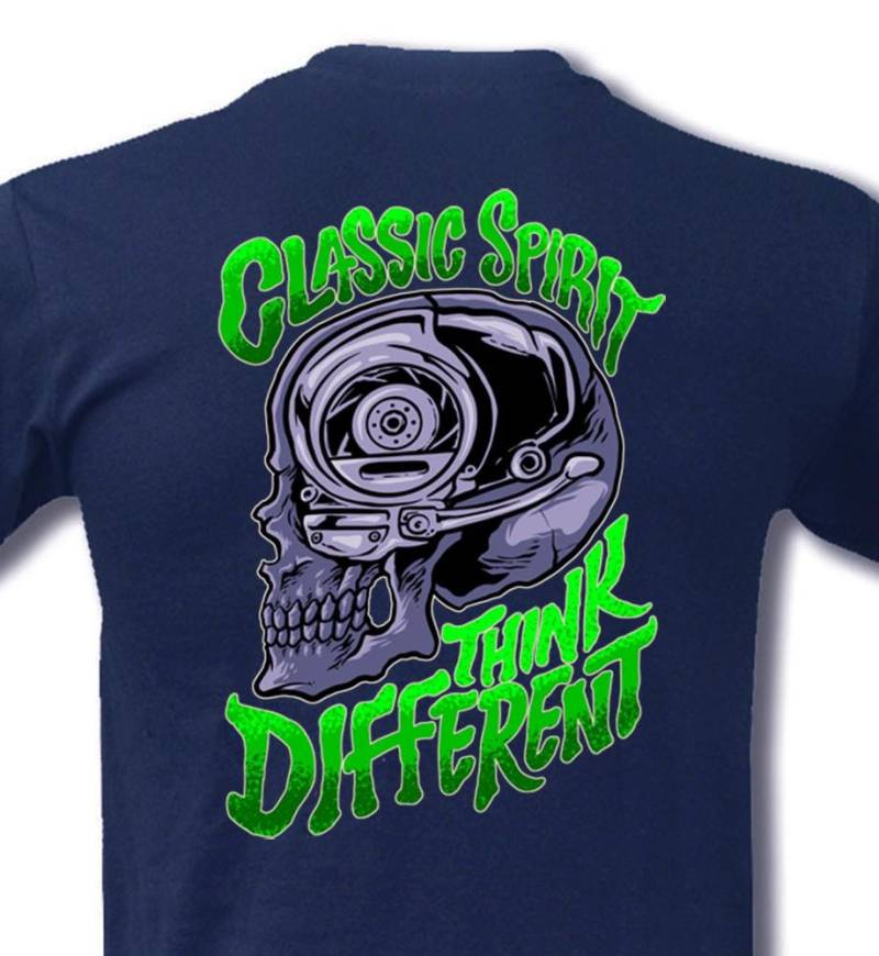 T-Shirt Scooter Vespa Px Skull Mit Print Vorn Und Hinten in Navy Von M-xxl von SpeedCowboy