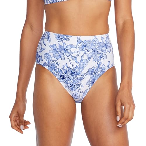 Speedo Damen Badeanzug, hohe Taille Bikini-Unterteile, Voile-Print mit Blumenmuster, Large von Speedo