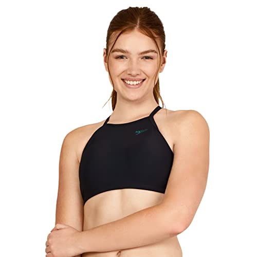 Speedo Damen Badeanzug Bikini Top High Neck, 2022 Black, Medium von Speedo