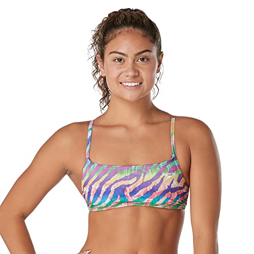 Speedo Damen Badeanzug Top Bikini Endurance Strappy Back Demi Bikinioberteil, Pride Animal Fever, Small von Speedo