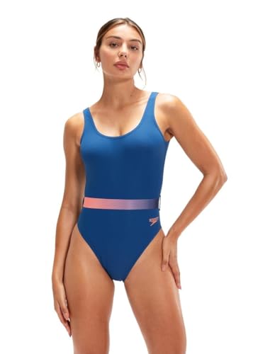 Speedo Damen-Badeanzug mit Gürtel, tiefer U-Rücken, Blau/Orange, Marineblau / Rosa, 42 von Speedo