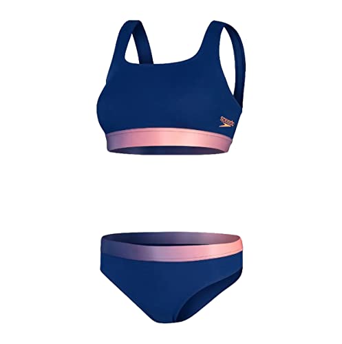 Speedo Damen Badeanzug mit tiefem U-Rücken, strukturiert, 2-teilig, Blau / Orange, blau / orange, 60 von Speedo