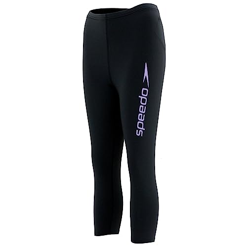 Speedo Damen Badeshorts 3/4 UPF50+ Hohe Taille Schwimmhose Schnell Trocknendes Yogahose Bikinihose Sonnenschutz Schwarz/Phönixrot (32) von Speedo