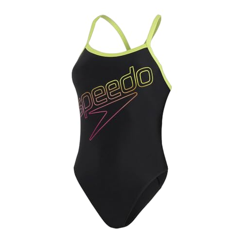 Speedo Damen Boom Logo Turnback Badehose, Schwarz/Atomic Lime/Electric Pink, 38 von Speedo