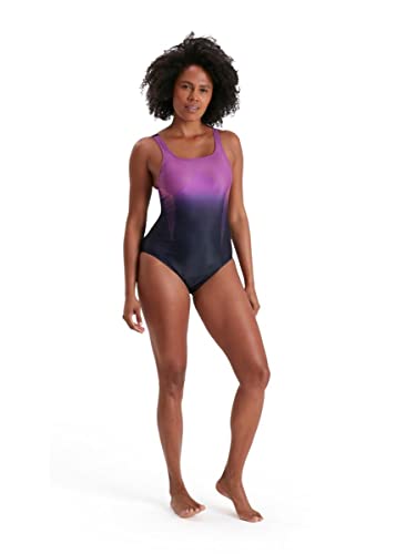 Speedo Damen Digital Placement Medalist Badehose, Blau/Orange (True Navy/Neon Orchid/Diva/Fluo Tangerine), XL von Speedo