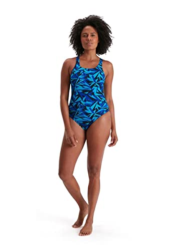 SPEEDO Damen Hyperboom Allover Medalist Badehose, Blau (True Navy/Blue Flame/Pool), XL von Speedo