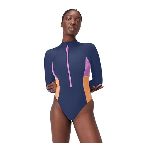 Speedo Damen Long Sleeve Zip Colourblock Swimsuit | One Piece | Swim Fitness Bademode, Cerulean-blau, L von Speedo
