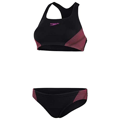 Speedo Damen Placement 2 Stück Badehose, Schwarz/Neon Orchid/Fluo Tangerine, 34 von Speedo