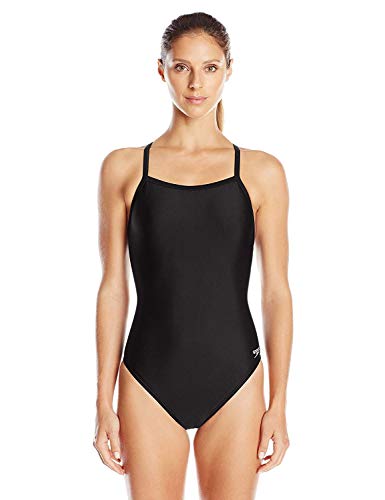 Speedo Damen Powerflex Flyback, Einfarbig, für Erwachsene, Teamfarben Einteiliger Badeanzug, New Black, 36 von Speedo