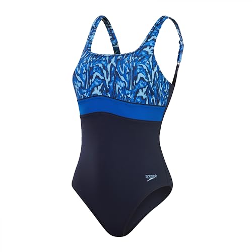 Speedo Women's Shaping ContourEclipse Printed 1 Piece Badeanzug, Blau, 44 DE von Speedo