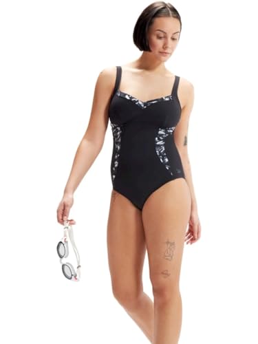 Speedo Damen Shaping Printed Panel 1 Piece LunaElustre Badeanzug, Schwarz/USA Anthrazit/Weiß, 38 von Speedo