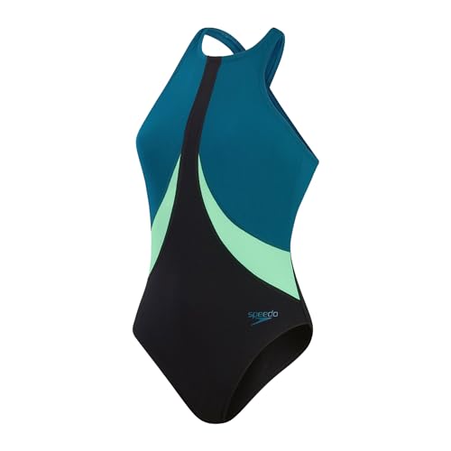 Speedo ECO+ Colourblock Highneck Crossback Badeanzug Damen - 44 von Speedo