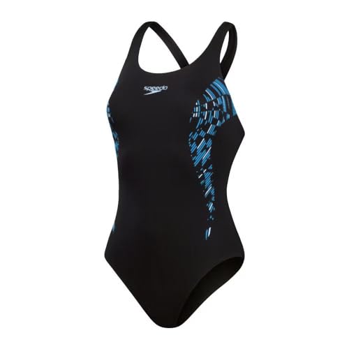 Speedo ECO+ Placement Muscleback Damen Badeanzug, Schwarz/Kobalt, 56 von Speedo