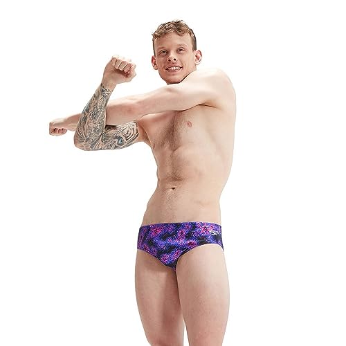 Speedo Herren 8 cm Allover Digital Slip Blau Rosa Schwimmer, Schwarz/True Cobalt/Indigo Glow/Candy Vibe/Orchid Shine, 42 von Speedo