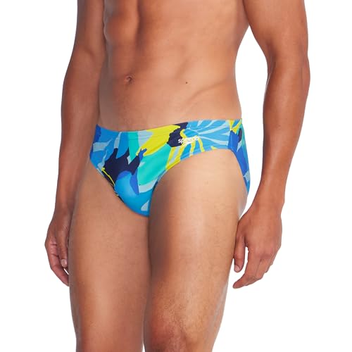 Speedo Herren Badeanzug, Eco-Flex, 5,1 cm, Außennaht, Beachstar Schwimm-Slips, Aqua Burst, 34 von Speedo