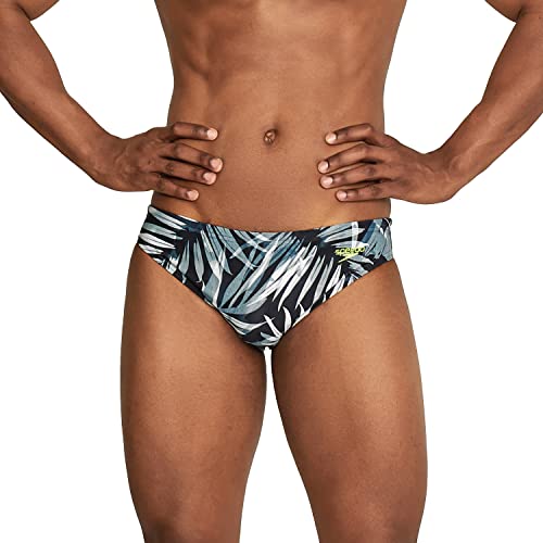 Speedo Herren Badeanzug Slip Creora Highclo Bedruckt Badehose, Palm schwarz/grau, 32 von Speedo