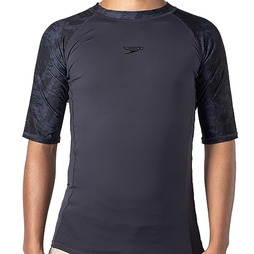 Speedo Herren Basic Skins UPF 50+ Kurzarm-Rashguard, schnell trocknende Schwimmshirts, eng anliegendes Wassersurfhemd, Performance Male Rashguard L/S, Oxidgrau/Schwarz, S von Speedo