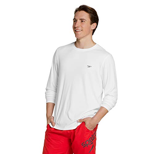 Speedo Herren Langärmeliges Rashguard Schwimmshirt mit UV-Schutz und LSF 50+ Rash Guard Shirt, Weiß, Large von Speedo