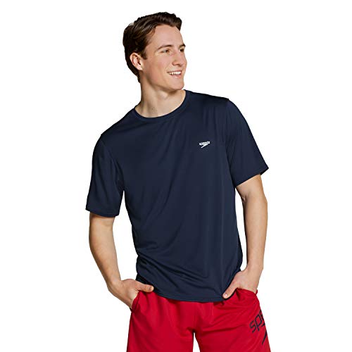 Speedo Herren Short Sleeve Easy Swim Shirt with Uv and UPF 50+ Protection Rash Guard Hemd, Peacoat, Medium von Speedo