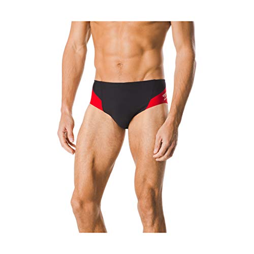 Speedo Herren Spark Splice Slip Badeanzug, Schwarz/Rot Funken, 36 von Speedo