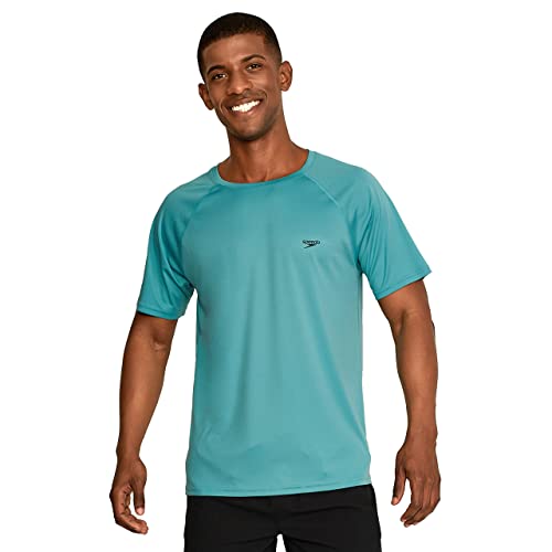 Speedo Herren UV-Badeshirt, kurzärmelig, Normale Passform, einfarbig Rash Guard Shirt, Porzellan, X-Large von Speedo