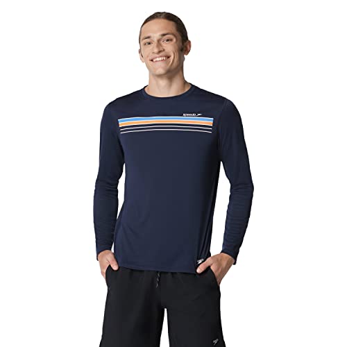 Speedo Herren UV-Badeshirt, langärmlig, Grafikdesign Rash Guard Shirt, Lanes Peacoat, Medium von Speedo