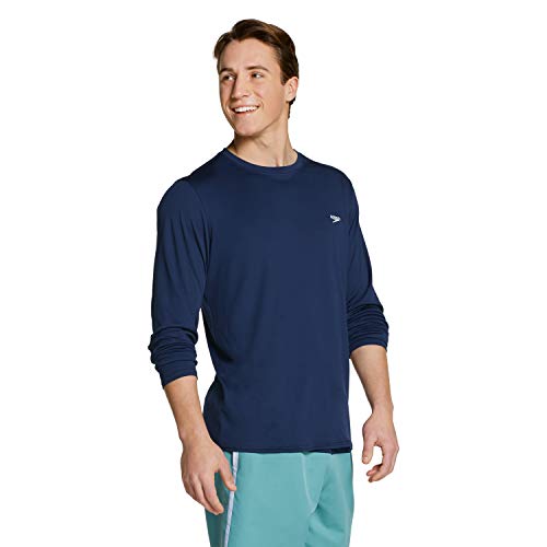 Speedo Herren Uv Swim Basic Easy Long Sleeve Regular Fit Rash Guard Shirt, Peacoat, Medium von Speedo