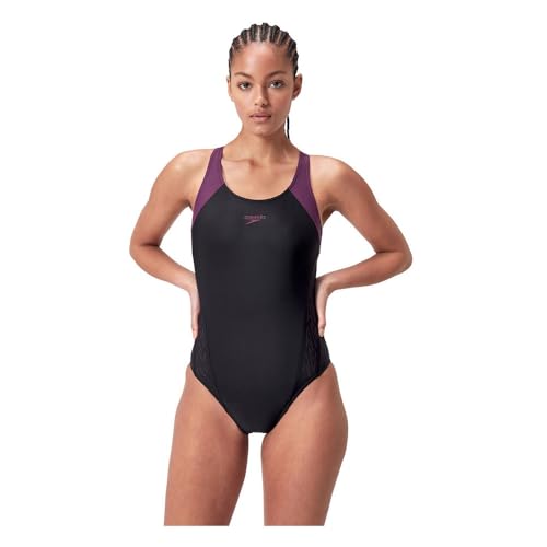 Speedo Hyperboom Racerback Badeanzug Damen schnelltrocknend dehnbar und formbeständig, Farbe:Schwarz, Größe:36 von Speedo