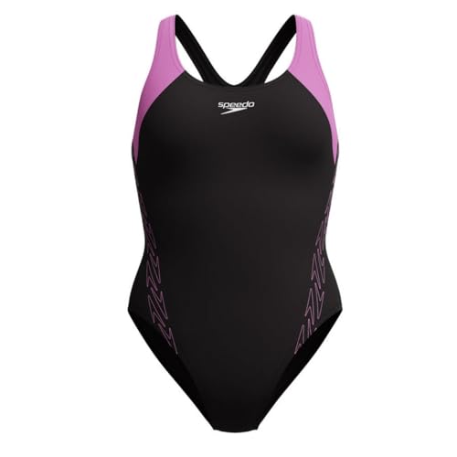 Speedo Hyperboom Racerback Badeanzug Damen schnelltrocknend dehnbar und formbeständig, Farbe:Schwarz-Violett, Größe:36 von Speedo