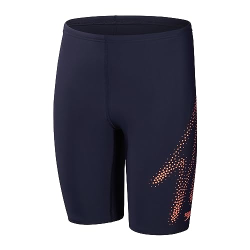 Speedo Jungen Badehose mit Hyper Boom-Logo, Marineblau / Orange, True Navy/Volcanic Orange, 7 Jahre von Speedo