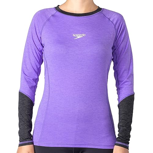 Speedo Lässiger weiblicher Rashguard, Damen Langarm-Badeshirt mit UPF 30+, Ultraviolett/Schwarz (as3, Alpha, l, Regular, Regular) von Speedo