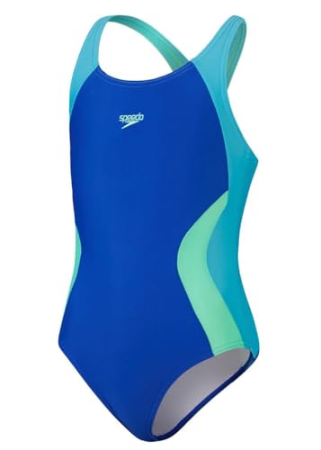 Speedo Mädchen Badeanzug Colorback Spiritback – True Cobalt/Green Glow/Flou Artic, Kobalt/Green Glow/Flou Artic, 15-16 Jahre von Speedo