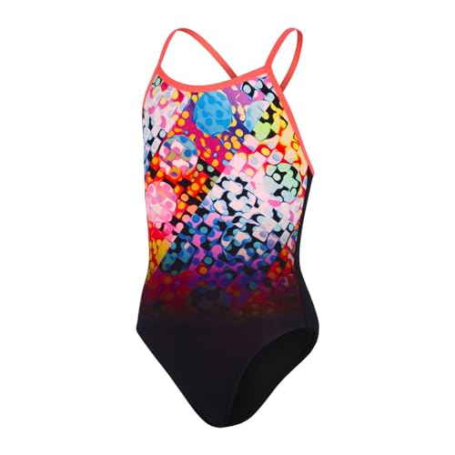 Speedo Mädchen Polka Melt Placement Vback Badeanzug, Black/Pheonix Red/Ultraviolet/Light Adriatic/Radia, 13 años von Speedo