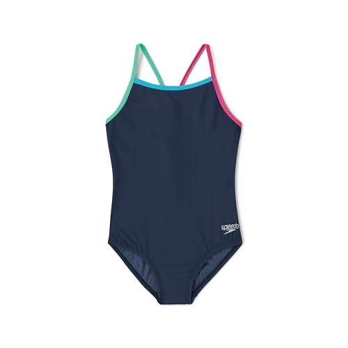 Speedo Mädchen Swimsuit One Piece Thin Straps Badeanzug, Blau (Blue Print), 14 von Speedo
