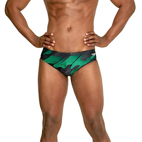 Speedo Men's Standard Swimsuit Brief PowerFlex Eco Coded Riff Team Colors, Wonder Green, 32 von Speedo