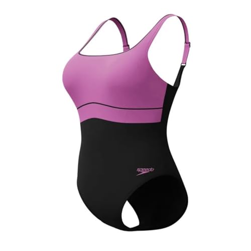 Speedo SPDSCU CNTR Eclipse Badeanzug Damen mit verstellbaren Trägern, Farbe:Schwarz-Violett, Größe:50 von Speedo