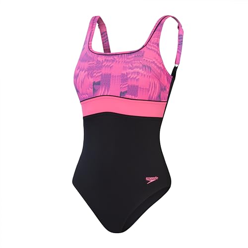 Speedo Shaping ContourEclipse Printed 1 Piece Badeanzug für Damen, Schwarz/Pink, 46 von Speedo