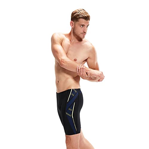 Speedo Tech Panel Jammer Badehose, Schwarz/Chroma Blue/Spritz, Schwarz , 30 cm von Speedo