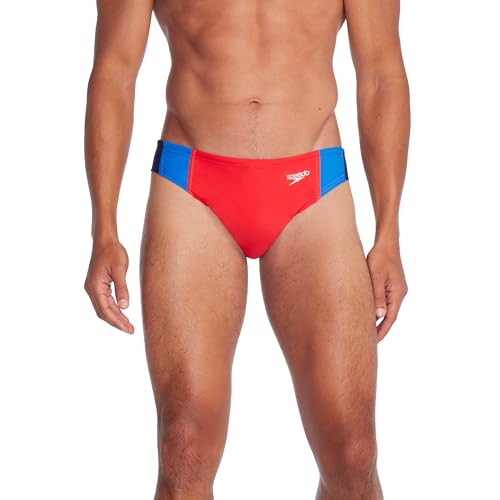 Speedo Uni-Erwachsene Badeanzug, Eco-Flex, 5,1 cm, Außennaht, Beachstar Schwimm-Slips, Vertikaler Block, Rot, 36 von Speedo