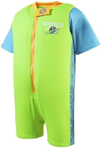Speedo Unisex Kinder Printed Float Suit | Learn to Swim | Swimming Lessons Badeanzug, Chima Azurblau/Flurogrün, 5 Jahre von Speedo