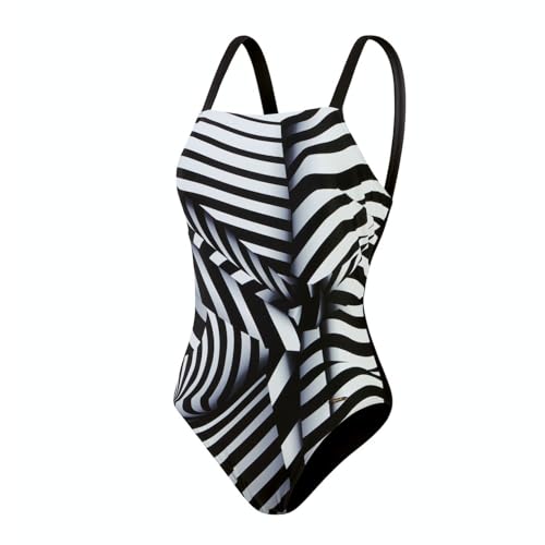 Speedo W Shaping Square Neck Printed 1 Piece Gestreift-Schwarz-Weiß - Eleganter komfortabler Damen Badeanzug, Größe 40 - von Speedo