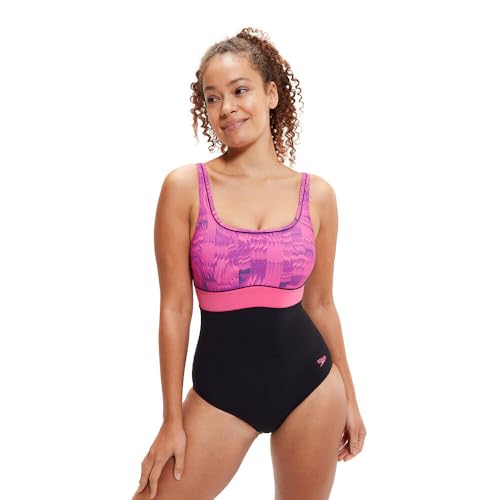 Speedo Women's Shaping ContourEclipse Printed 1 Piece Badeanzug, Pink, 44 DE von Speedo