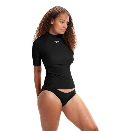 Speedo Women's Short Sleeve Rash Top, Schwarz, L von Speedo