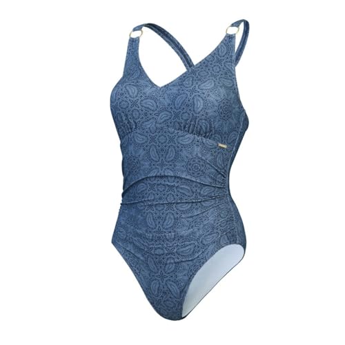 Speedo Womens Shaping Printed V Neck 1 Piece Spruce Blue, Washed Blue - 44 von Speedo