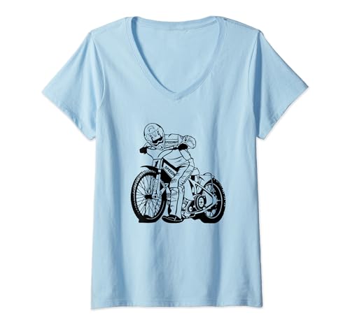 Damen Speedway Bahnsport Motorradrennen T-Shirt mit V-Ausschnitt von Speedway T-Shirt für Männer Frauen Kids