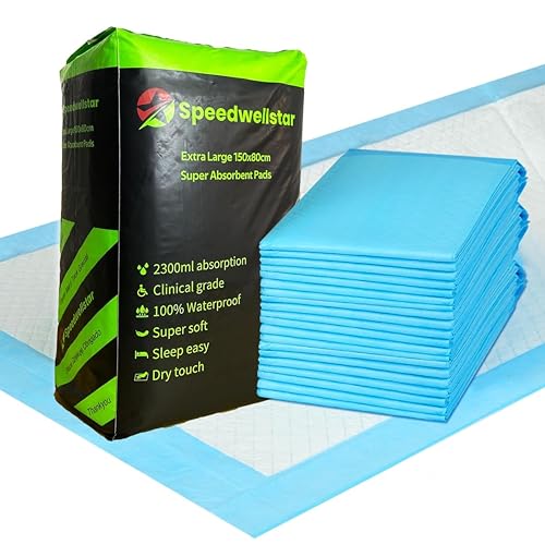Speedwellstar Einweg Inkontinenzunterlagen Extra Groß 150x80cm 2300ml – Packung mit 20 Saugstarken Wasserdichten Bettauflagen von Speedwellstar