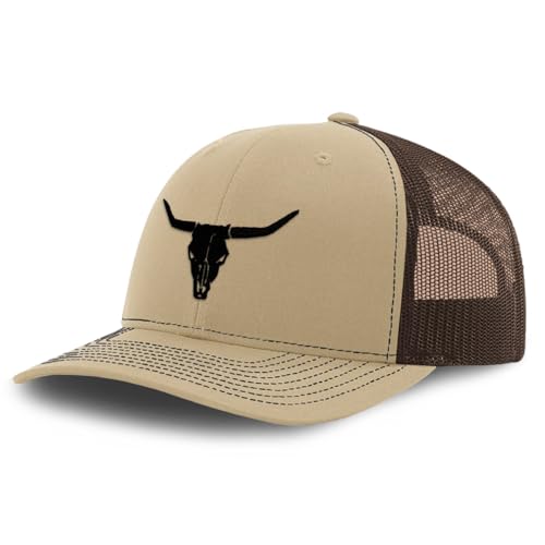 Benutzerdefinierte Richardson Trucker Hut Kuh Schädel Eine Stickerei Polyester Baseball Cap, Khaki Coffee Design Only, Einheitsgröße von Speedy Pros