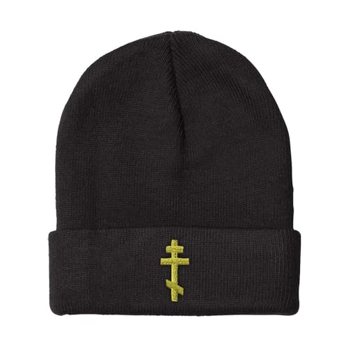 Custom Beanie für Damen und Herren, russische orthodoxe Kreuz-Stickerei, Totenkopf-Mütze - Schwarz - Einheitsgröße von Speedy Pros